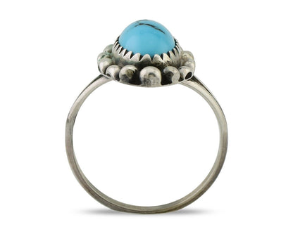 Navajo Ring 925 Silver Sleeping Beauty Turquoise Artist Signed SC C.80's