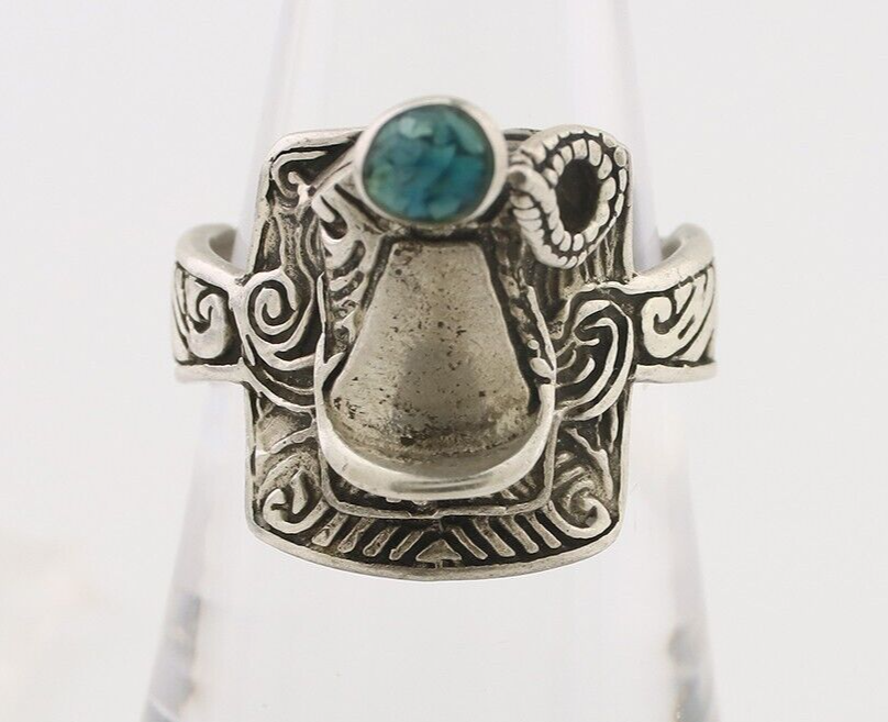 Navajo Ring 925 Silver Natural Turquoise Native American Artist C.80's