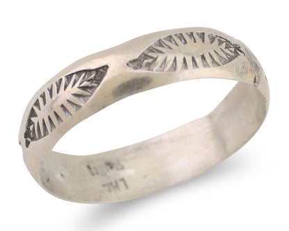 Navajo Hand Stamped Band 925 Silver 5.0 mm Signed Larry Chavez Size 8.5 C.80's