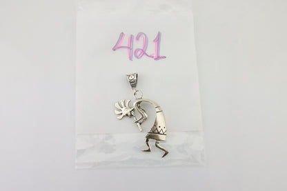 Navajo Kokopelli Pendant 925 Sterling Silver Artist Signed Masha C.80's