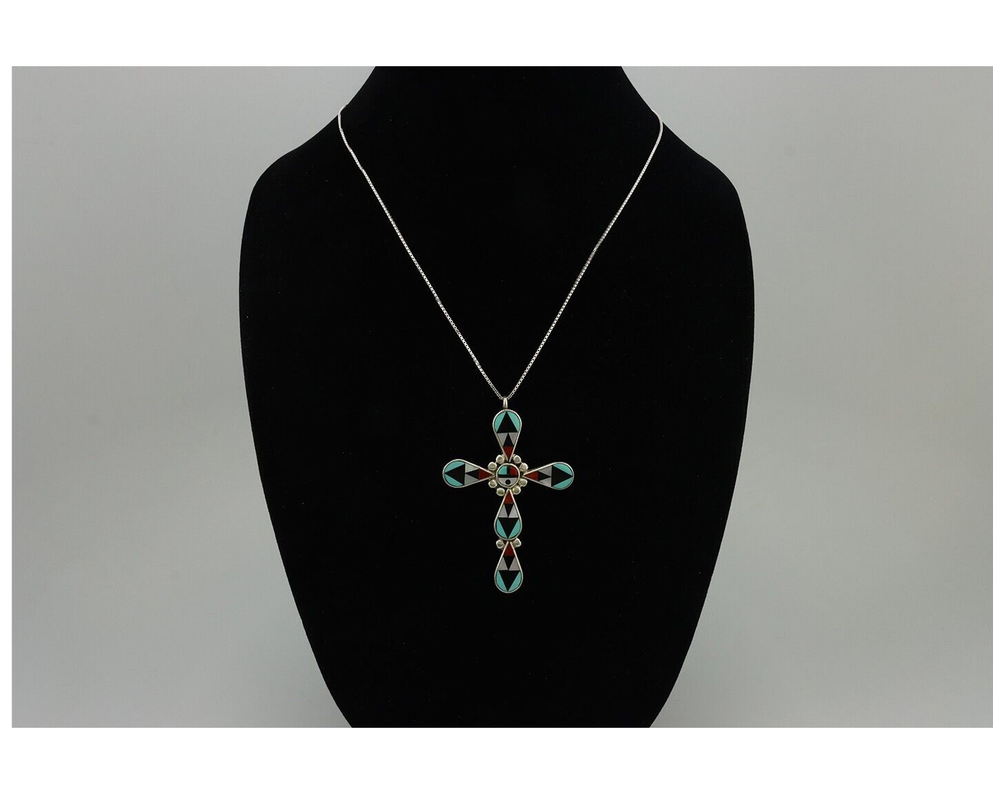 Zuni Cross Pendant 925 Silver Natural Gemstone Zeno & Maryann Edaaki C.80's