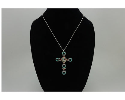 Zuni Cross Pendant 925 Silver Natural Gemstone Zeno & Maryann Edaaki C.80's