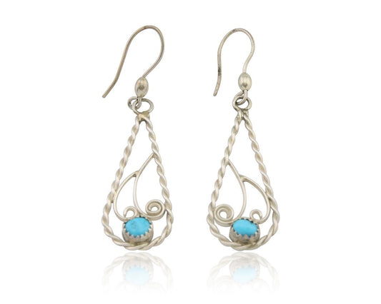 Navajo Dangle Earrings 925 Silver Natural Turquoise Artist Signed JB C.80's