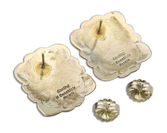 Navajo Earrings 925 Silver Turquoise Artist Signed William Denetdale C.80's