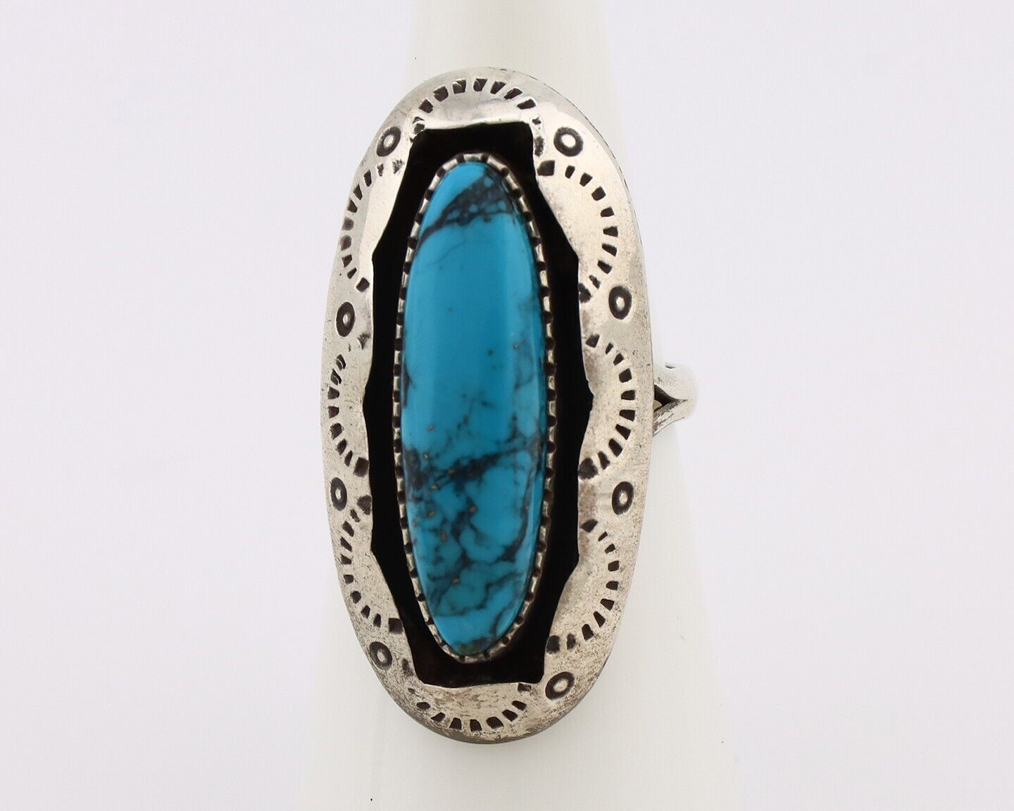 Navajo Ring 925 Silver Blue Spiderweb Turquoise Native American Artist C.80's