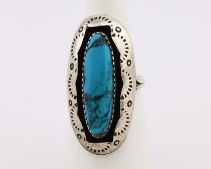 Navajo Ring 925 Silver Blue Spiderweb Turquoise Native American Artist C.80's