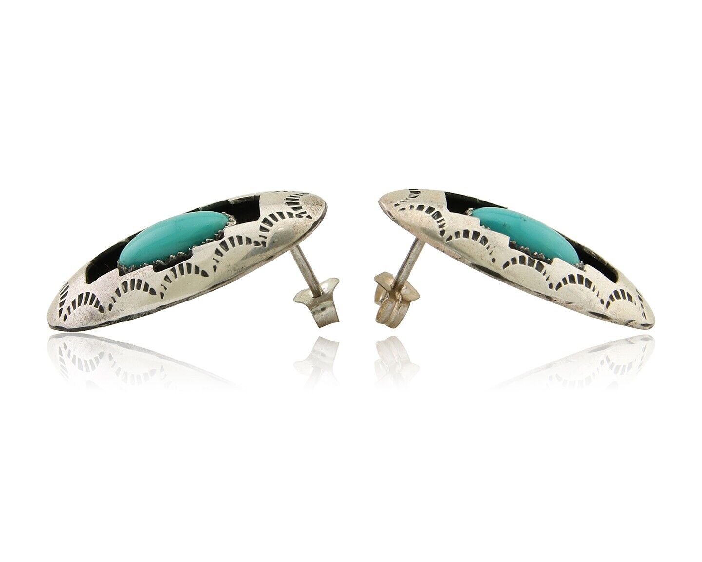 Navajo Dangle Earrings 925 Silver Natural Blue Turquoise Artist Signed P C.80's