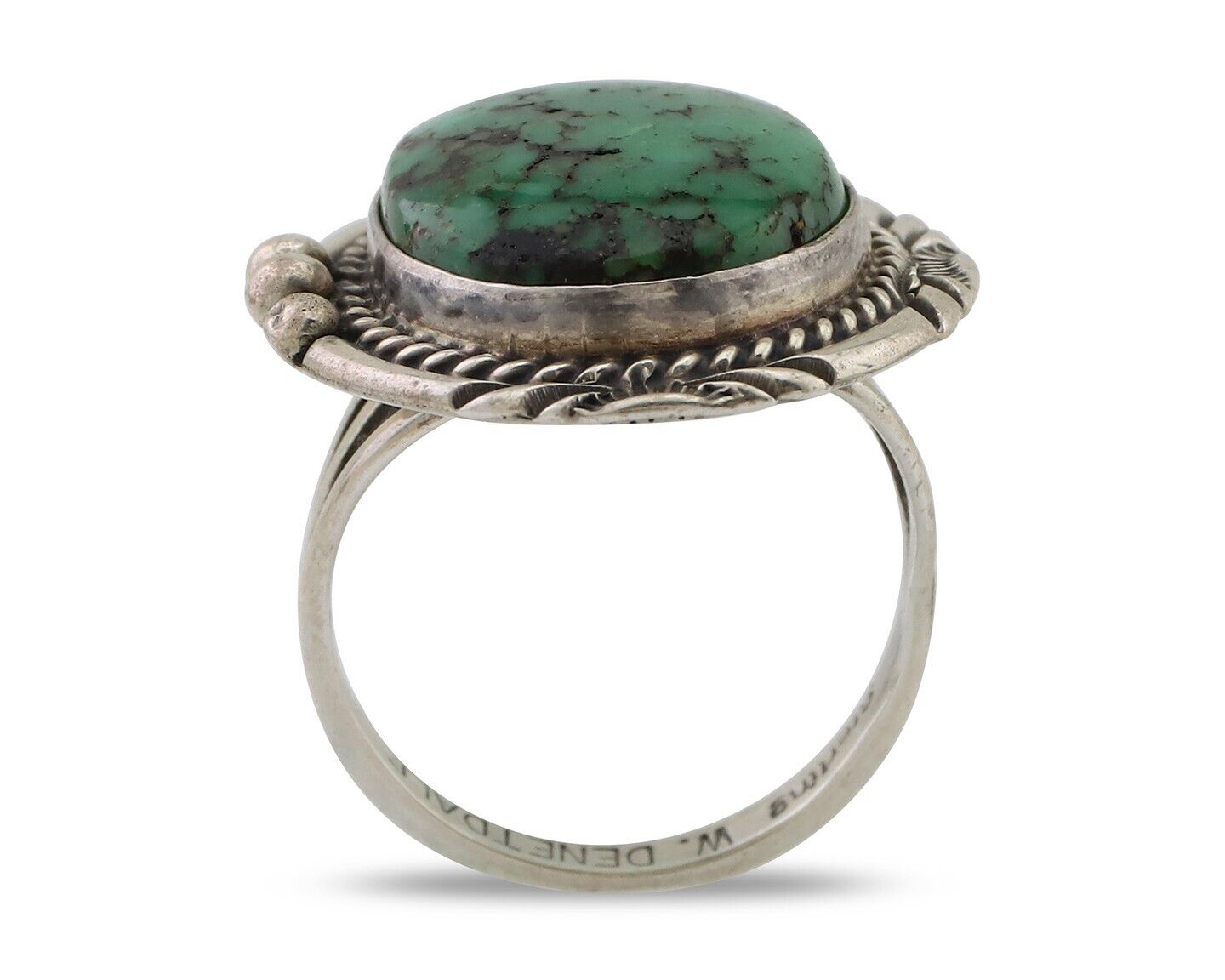 Navajo Ring 925 Silver Green Turquoise Signed William Denetdale 6.75 C.80's