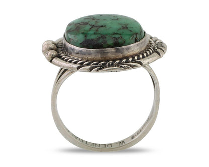 Navajo Ring 925 Silver Green Turquoise Signed William Denetdale 6.75 C.80's