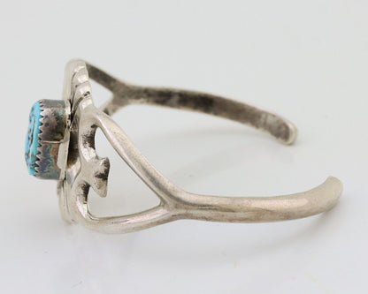 Navajo Sand Cast Cuff Bracelet 925 Silver Natural Turquoise Signed LD C.80's