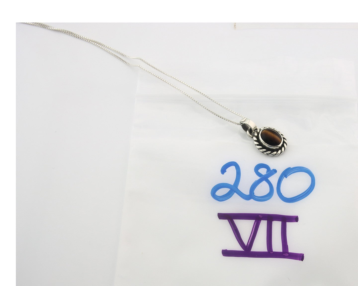 Navajo Sterling Silver Necklace Authentic Tiger Eye Sapphire Vintage Handmade