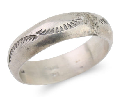 Navajo Hand Stamped Band 925 Silver 6.0 mm Signed Larry Chavez Size 10.25 C.80's