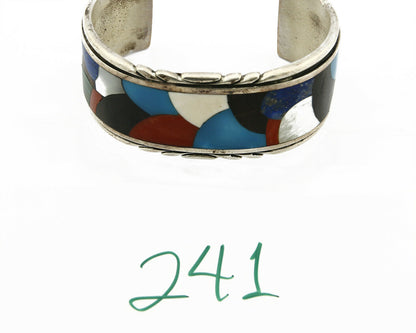 Navajo Jerry Cowboy Signed .925 Silver Gemstone Handmade Unique Cuff