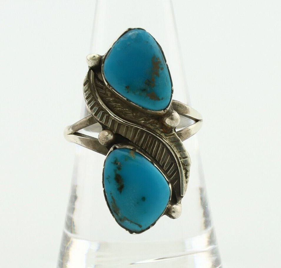 Navajo Ring 925 Silver Blue Turquoise Artist Signed K C.80's