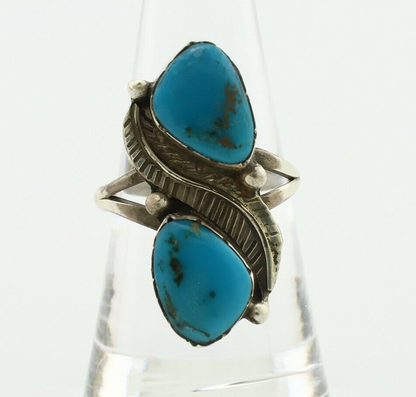 Navajo Ring 925 Silver Blue Turquoise Artist Signed K C.80's