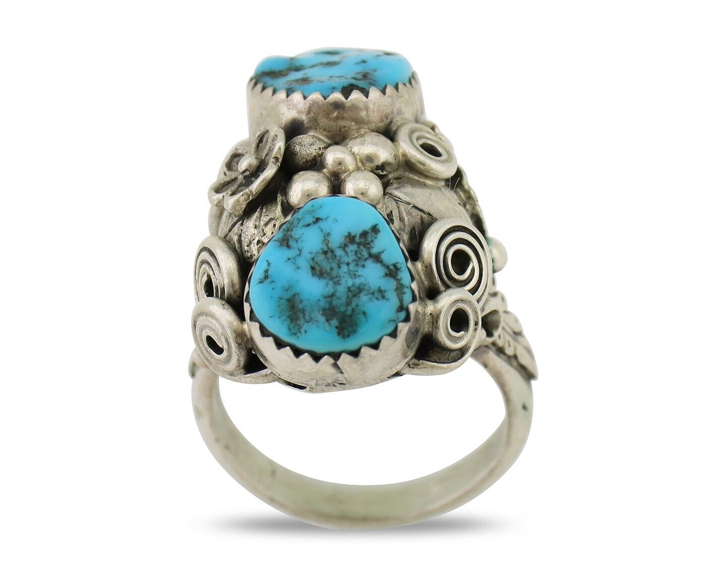 Navajo Handmade Ring 925 Silver Sleeping B Turquoise Artist Signed IHMJ C.80's