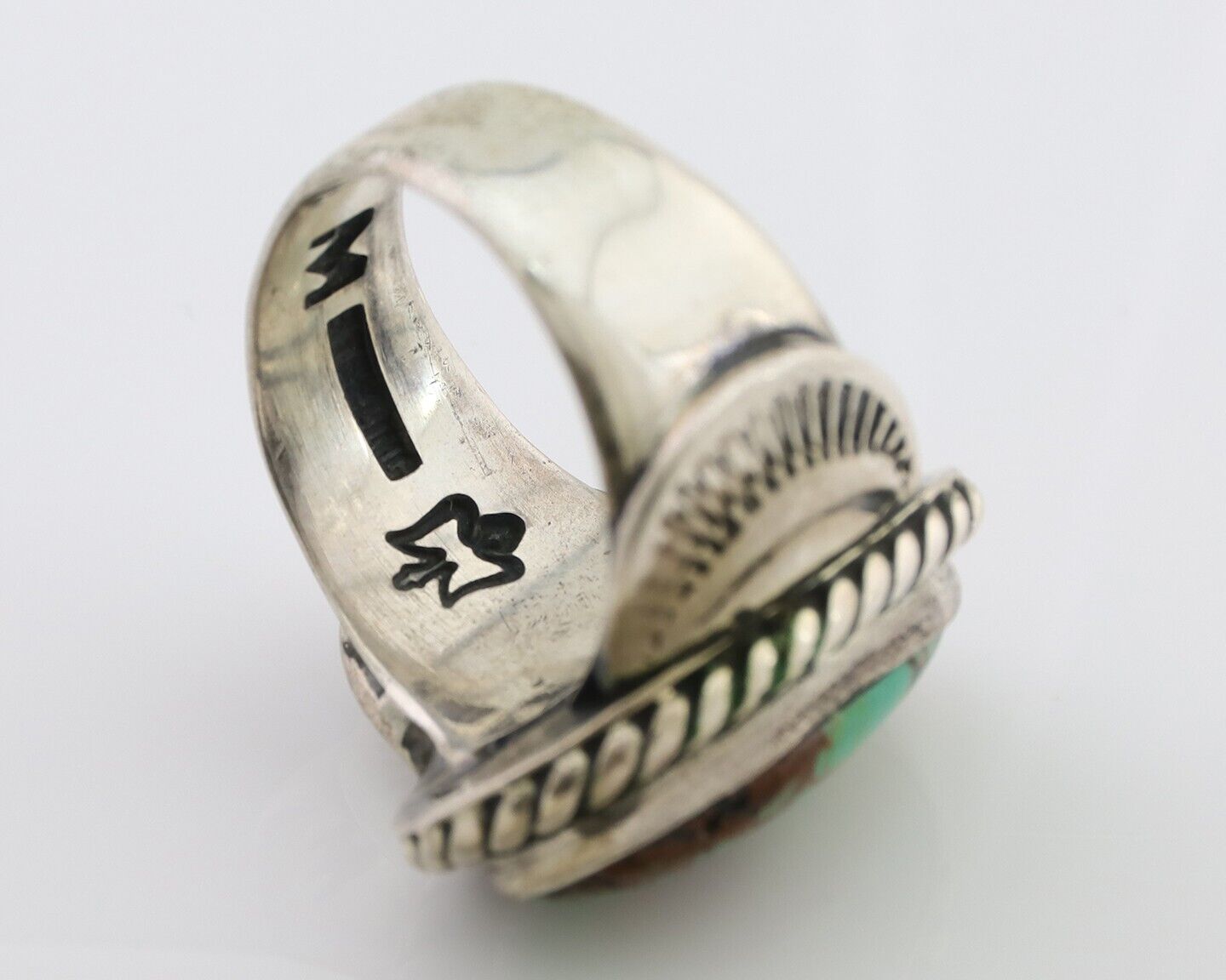 Navajo Ring 925 Silver Natural Turquoise Signed M Montoya Size 7.5 C.80's