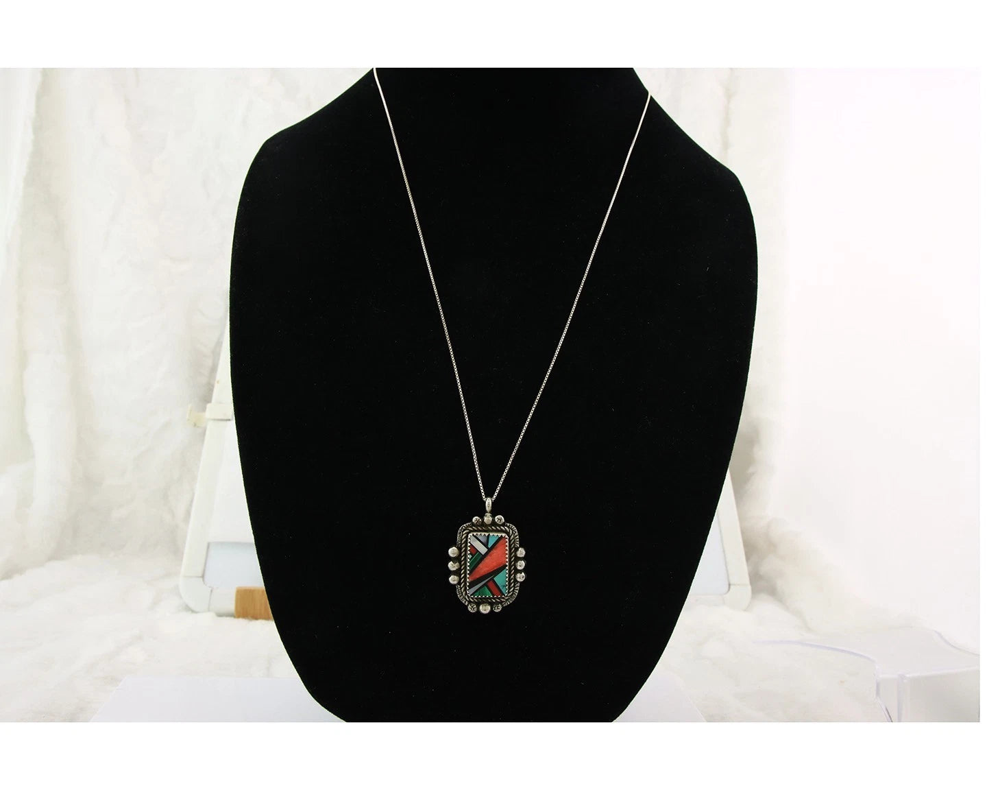Navajo Necklace Sterling Silver Authentic Gemstone Signed The Blue Indian 1991
