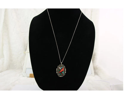 Navajo Necklace Sterling Silver Authentic Gemstone Signed The Blue Indian 1991