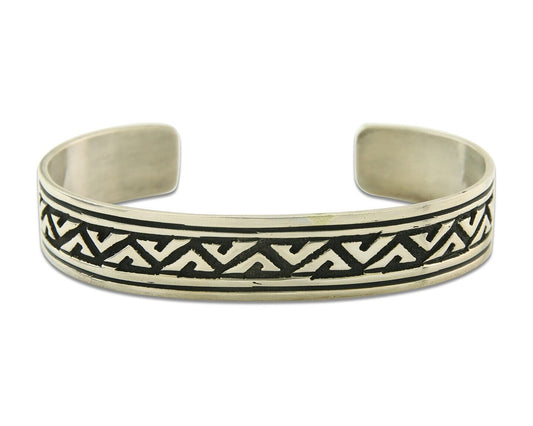 Mens's Navajo Bracelet 925 Silver Artist Signed Thomas Singer Cuff Made 1980's