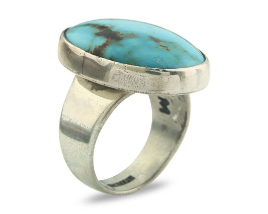 Navajo Ring 925 Sterling Turquoise Handmade Signed M Montoya C.80's Size 10.25