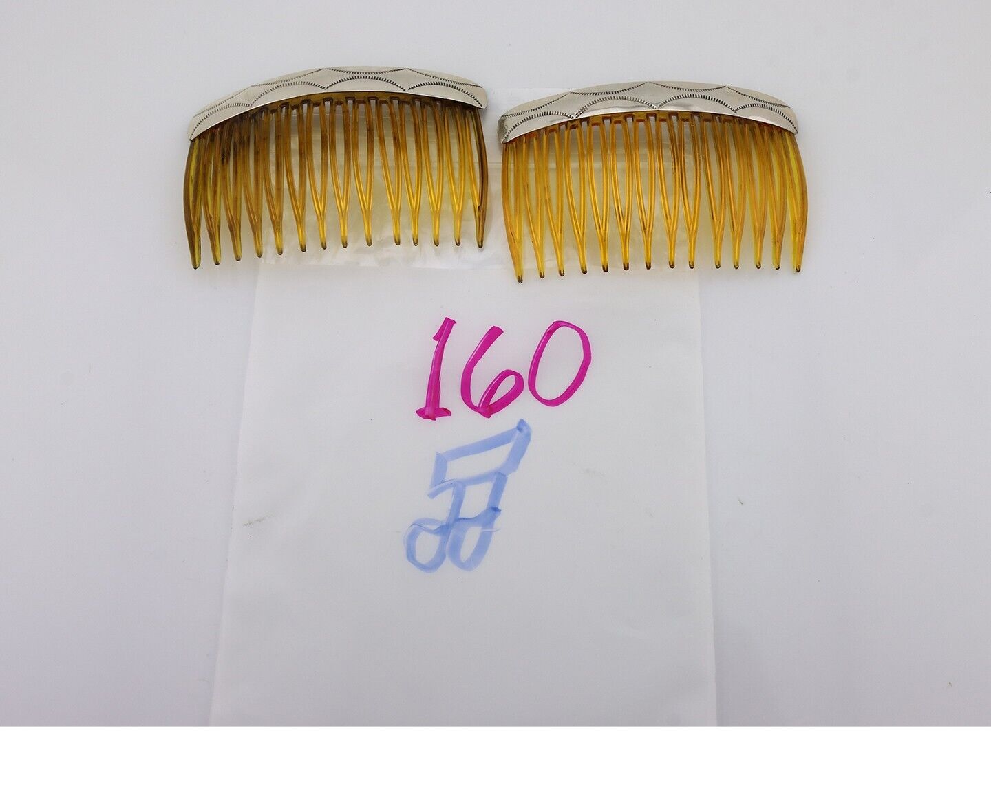 Navajo Hair Comb 925 Silver Hand Stamped Native American Artist 2 Piece Set C80s