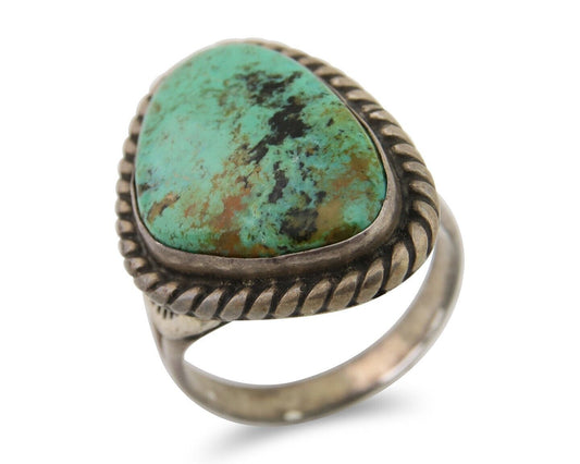 Men Navajo Ring 925 Silver Natural Slab Turquoise Signed Sunset C.80's