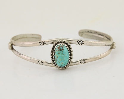 Navajo Hand Stamped Cuff Bracelet Turquoise 925 Silver Native American Artist