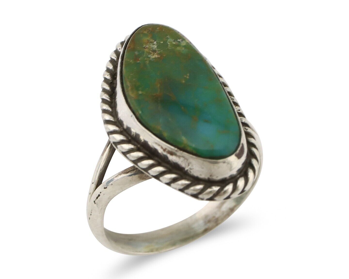 Navajo Ring 925 Silver Natural Turquoise Artist Signed Rabbit Stick C.80's