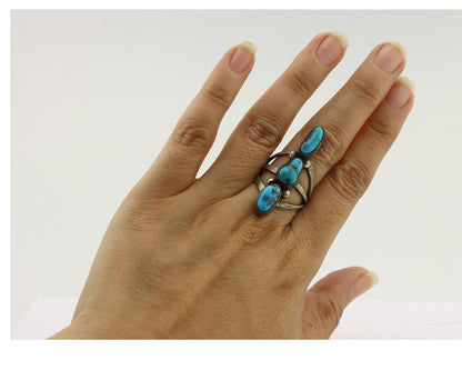 Navajo Ring 925 Silver Natural Blue Turquoise Native American Artist C.80's