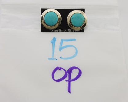 Navajo Earrings 925 Silver Blue Turquoise Native American Artist C.80's