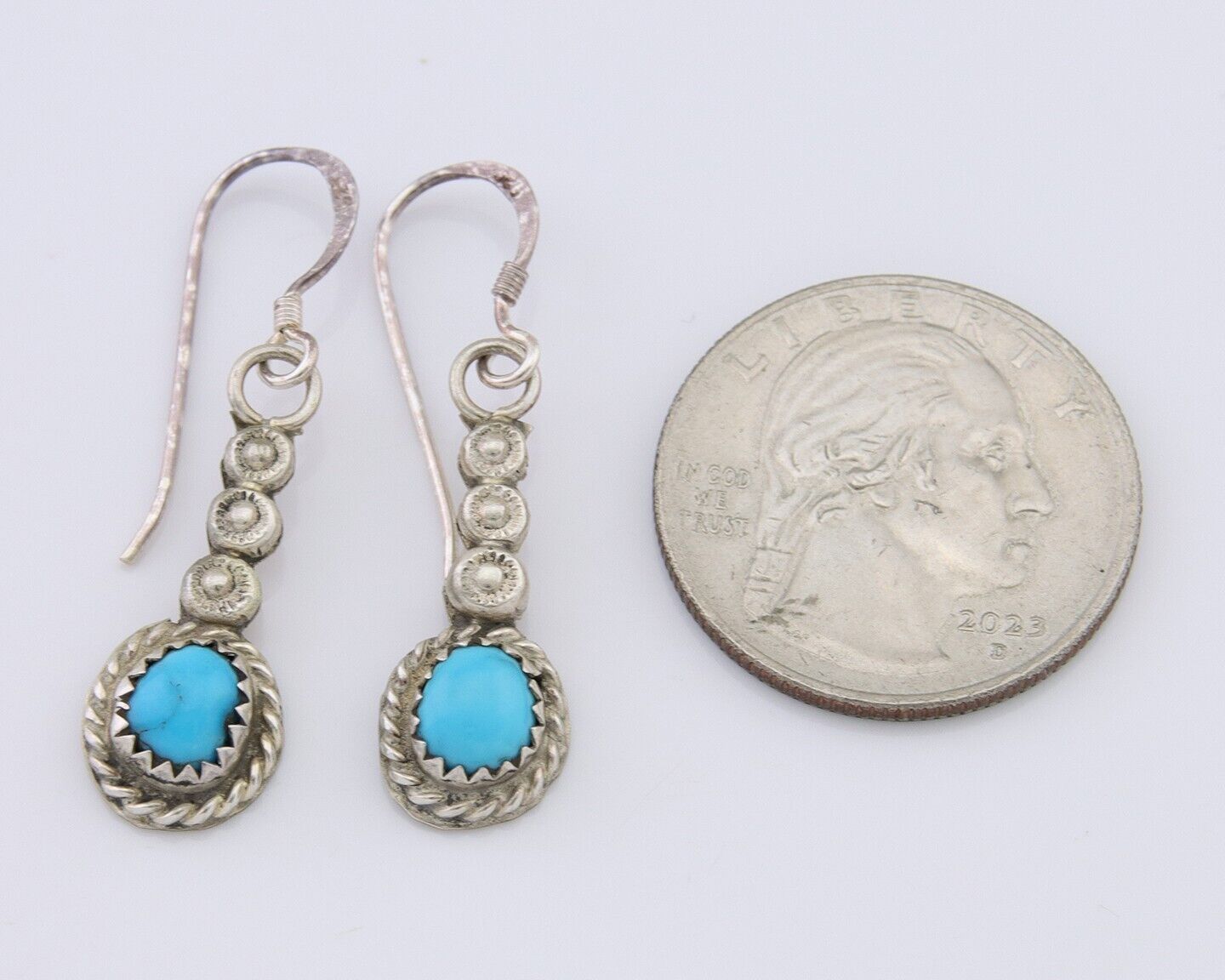 Navajo Earrings 925 Silver Blue Turquoise Artist Signed DB C.80's