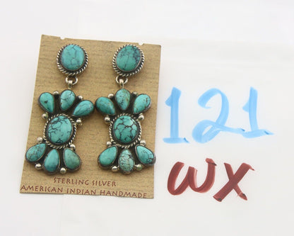 Navajo Earrings 925 Silver Handmade Natural Turquoise Signed Geneva JA C.80's