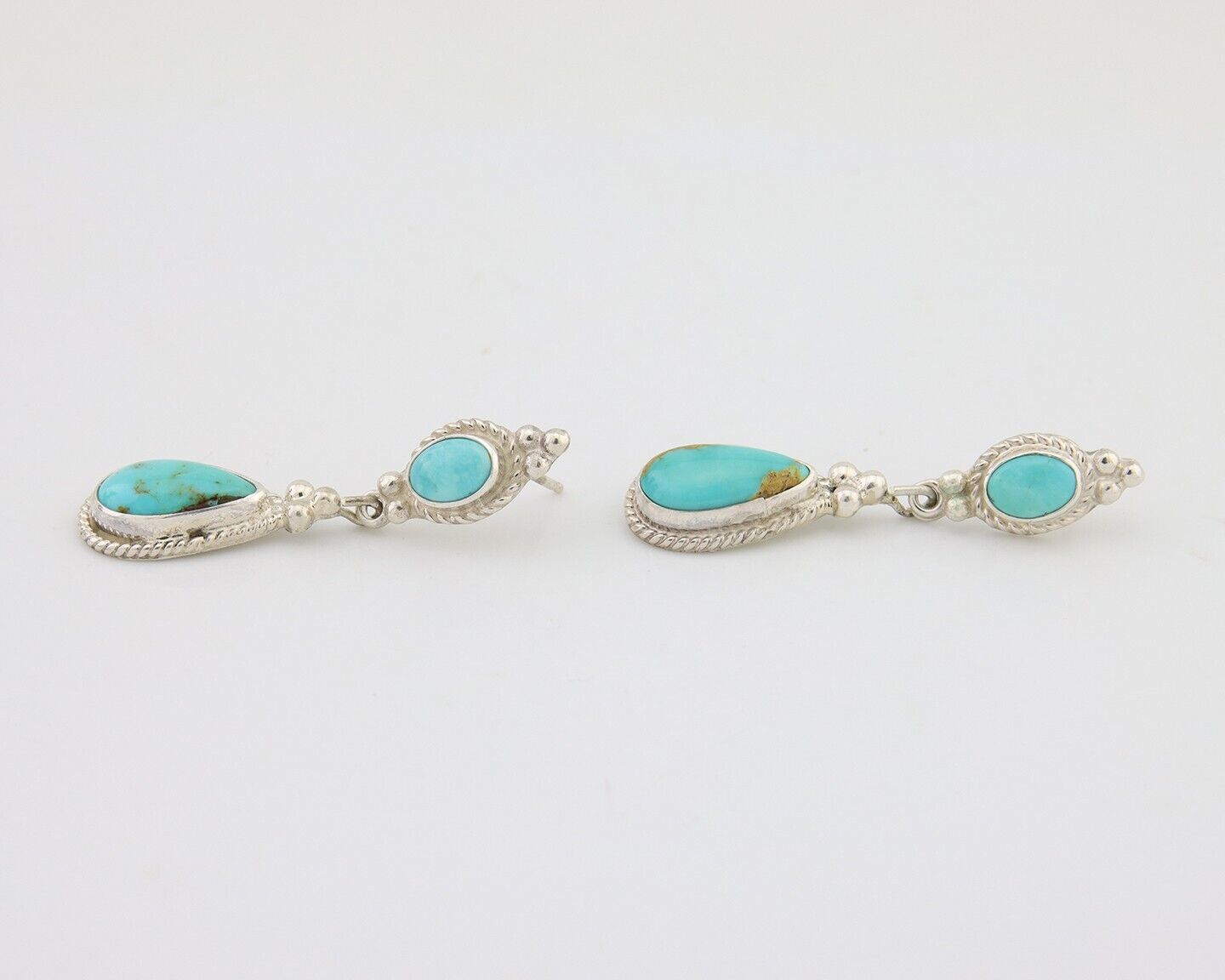 Navajo Dangle Earrings 925 Silver Sleeping Beauty Turquoise Native Artist C.80's