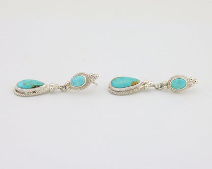 Navajo Dangle Earrings 925 Silver Sleeping Beauty Turquoise Native Artist C.80's