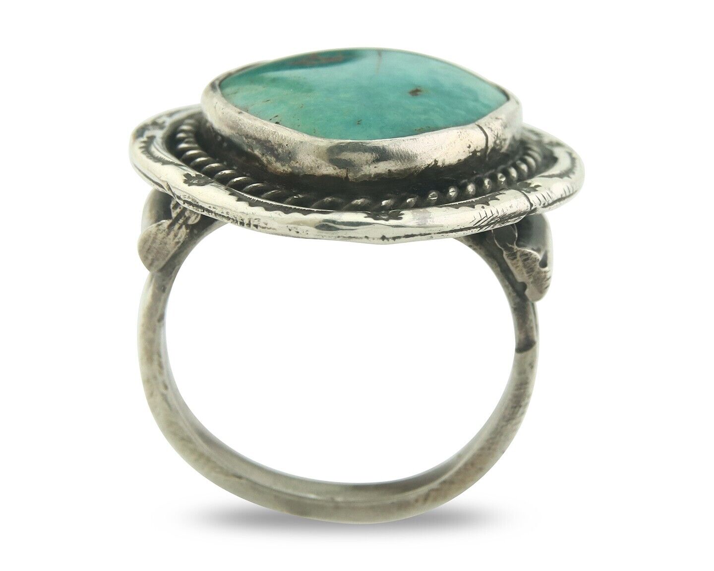 Navajo Men Ring 925 Sterling Blue Turquoise Native Artist C.80's Size 10