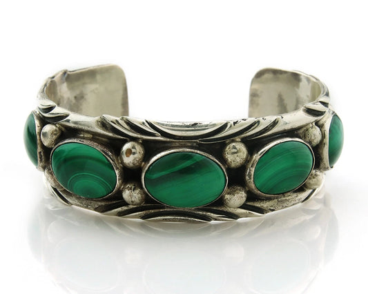 Men Navajo Cuff Bracelet Sterling Silver Malachite Vintage Signed C Montoya