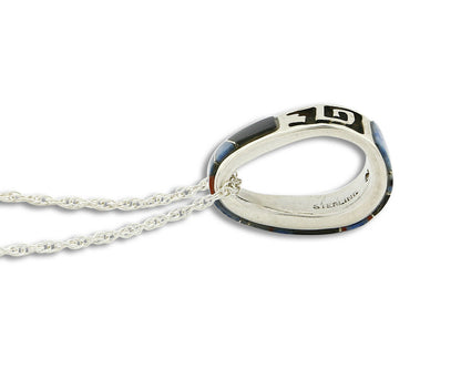 Navajo Inlaid Gemstone Pendant .925 Silver Handmade Signed Mouse Logo C.80's