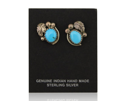 Navajo Handmade Earrings 925 Silver Blue Turquoise Artist Signed BJ C.80s