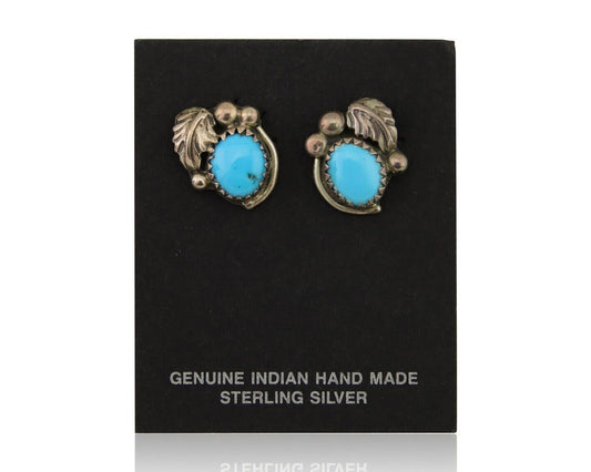 Navajo Handmade Earrings 925 Silver Blue Turquoise Artist Signed BJ C.80s