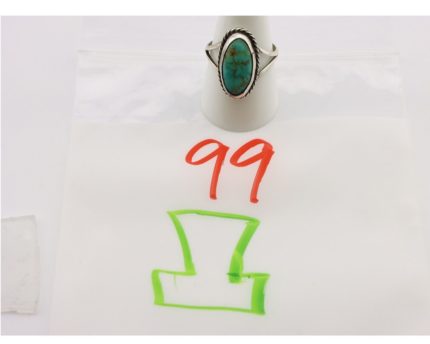 Navajo Ring 925 Silver Kingman Turquoise Artist Native American Signed C.80's
