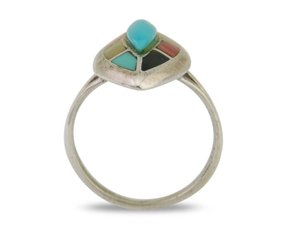 Navajo Ring 925 Silver Turquoise Shell Onyx Spiney Oyster Native Artist C80's