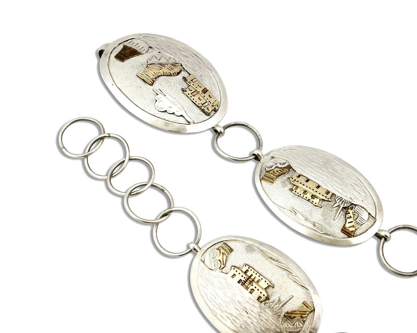 Navajo Concho Belt .925 Silver & 14k GP Signed WHT C.80's