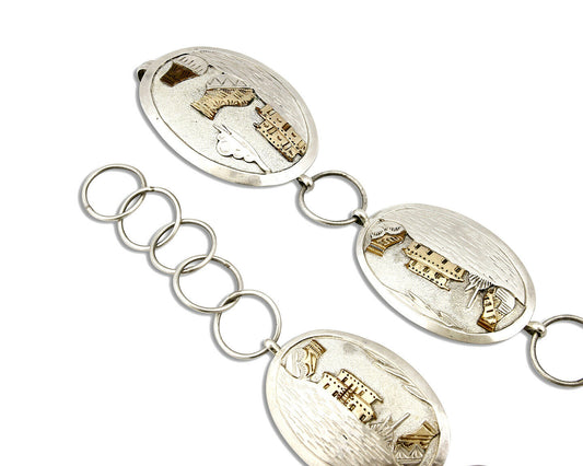Navajo Concho Belt .925 Silver & 14k GP Signed WHT C.80's