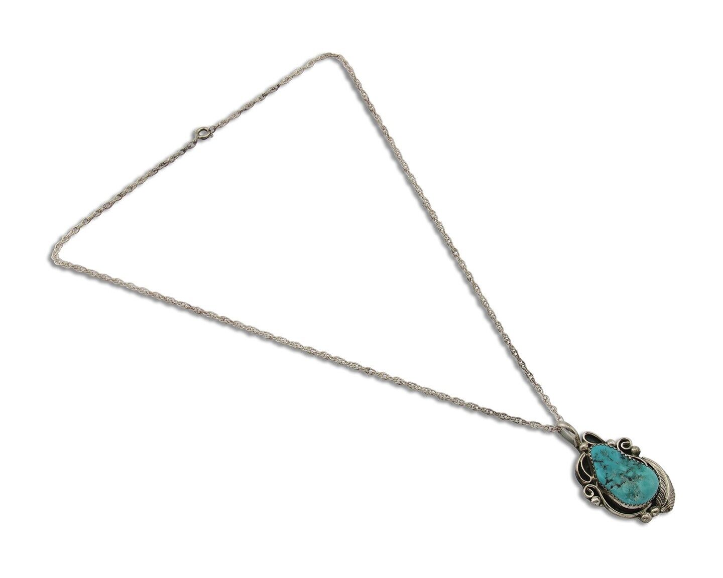 Navajo Necklace 925 Silver Natural Turquoise Artist Signed PM C.80's