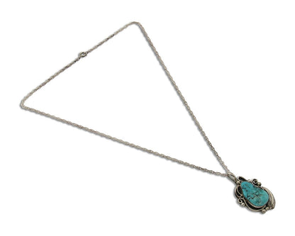 Navajo Necklace 925 Silver Natural Turquoise Artist Signed PM C.80's