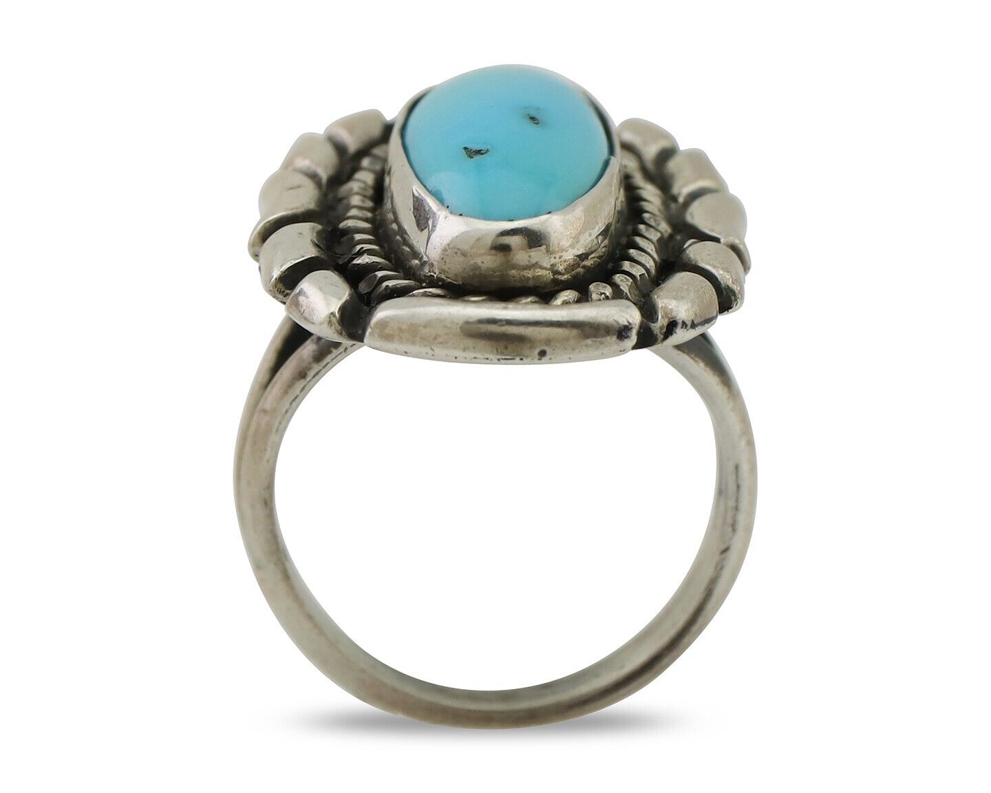 Navajo Ring 925 Silver Natural Turquoise Signed Montoya Size 6.0 C.80's