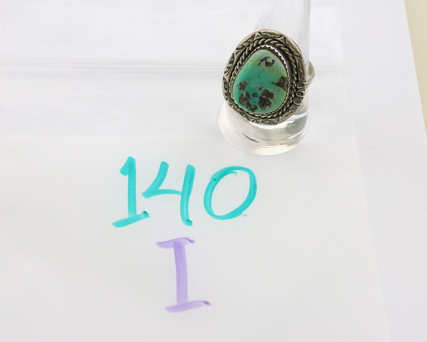 Navajo Ring 925 Sterling Natural Blue Turquoise Native Artist C.80's Size 9.5