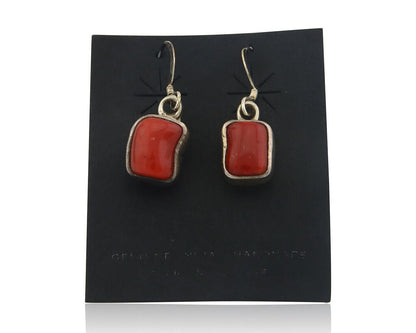 Navajo Earrings 925 Silver Natural Coral Native American Artist C.80's