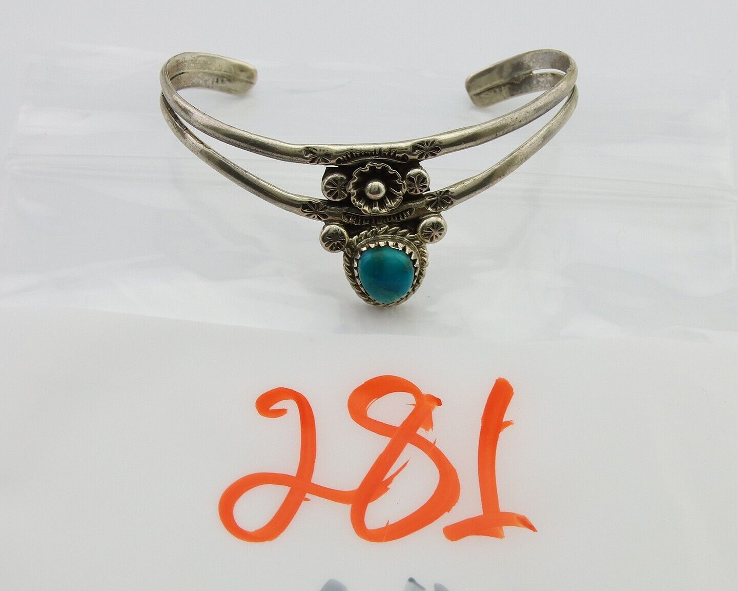 Navajo Cuff Bracelet 925 Silver Turquoise Cuff Native American Artist C.80's